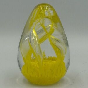 Vintage Art Glass Egg Shaped Hand Blown Murano Style Paperweight Yellow